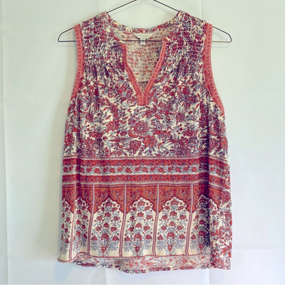 Lucky Brand Orange and Cream Relaxed Blouse M/M perfect condition